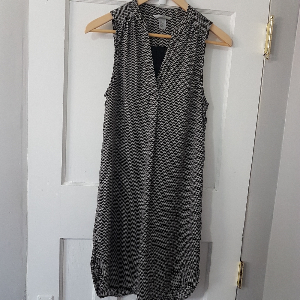H&M Y2K Sleeveless Chevron Design Tunic Shift Mini Dress Black Grey Sz 2